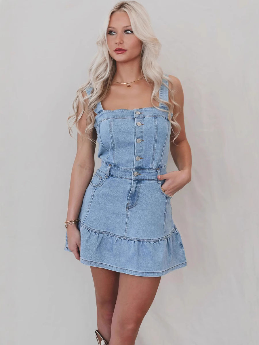 Women's New Fashion Temperament Commuter Fashion Suspender Denim Women's Dress