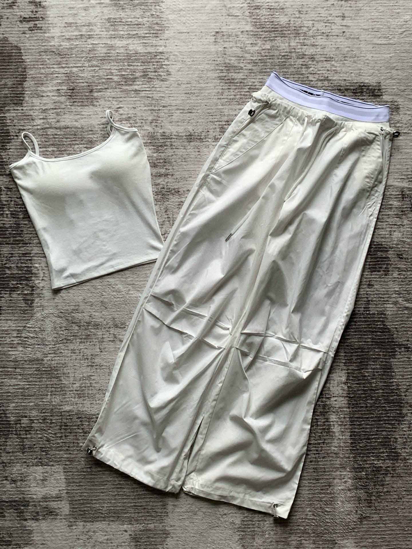 Women's New Casual Chest Cushion+letter Embroidered Overalls High Waist Drawstring Loose Joker Wide Leg Paratroopers Pants.