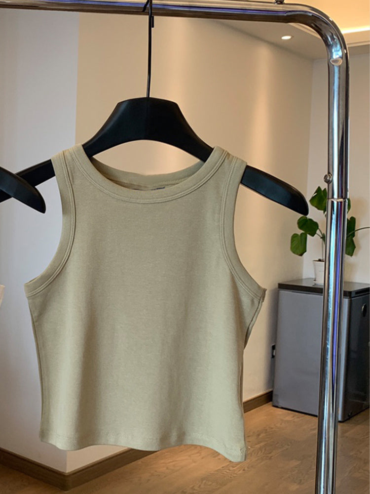 Women's New Fashion Casual Joker Combed Cotton Elastic Vest Super Genuine Slim Slim Short Vest.