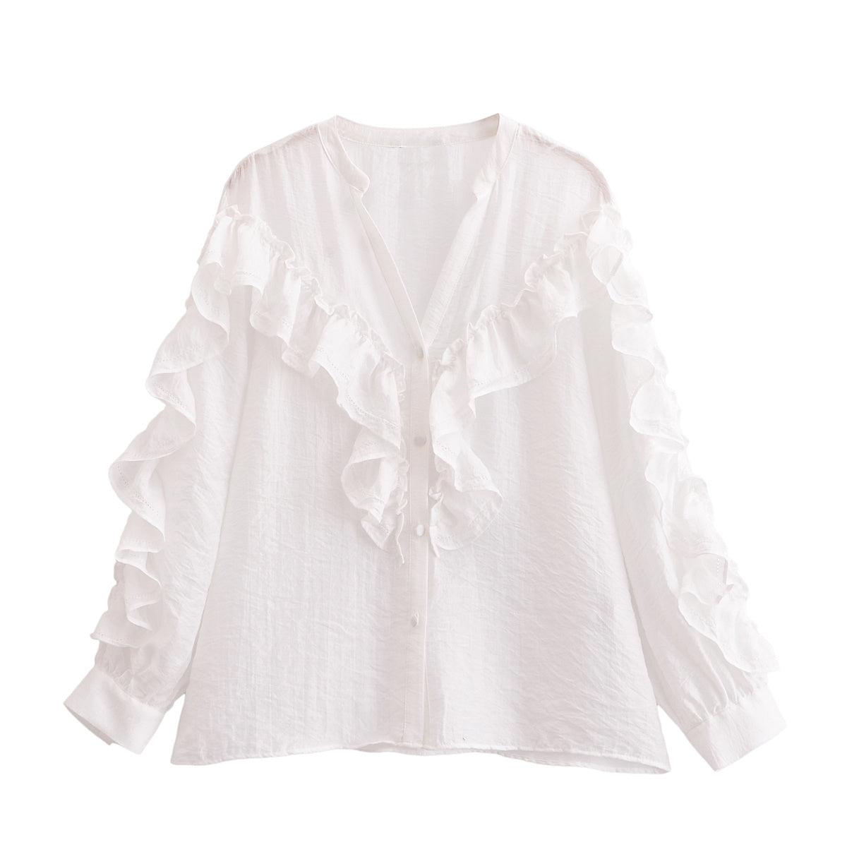 KP0068 Women 2025 New Fashion Layered Ruffle Embroidered Shirt