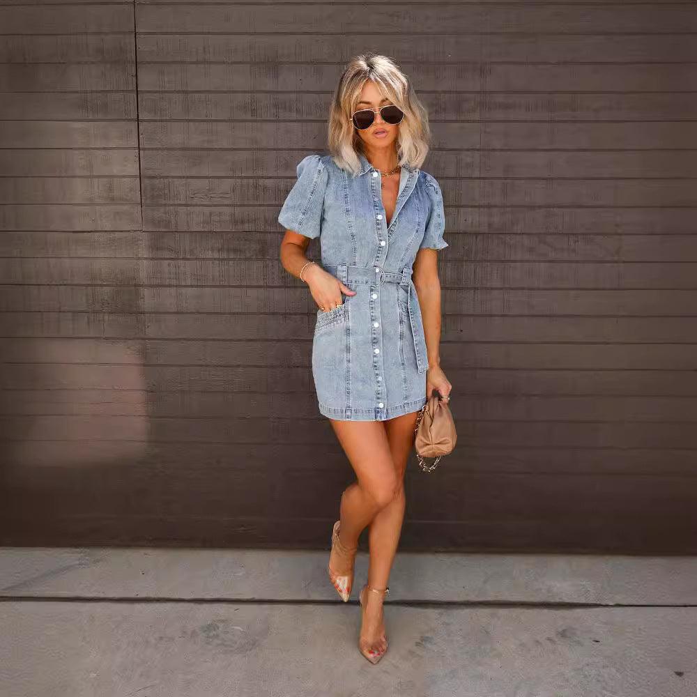 Women's New Fashion Joker Sexy Casual Denim Short Sleeve Dress