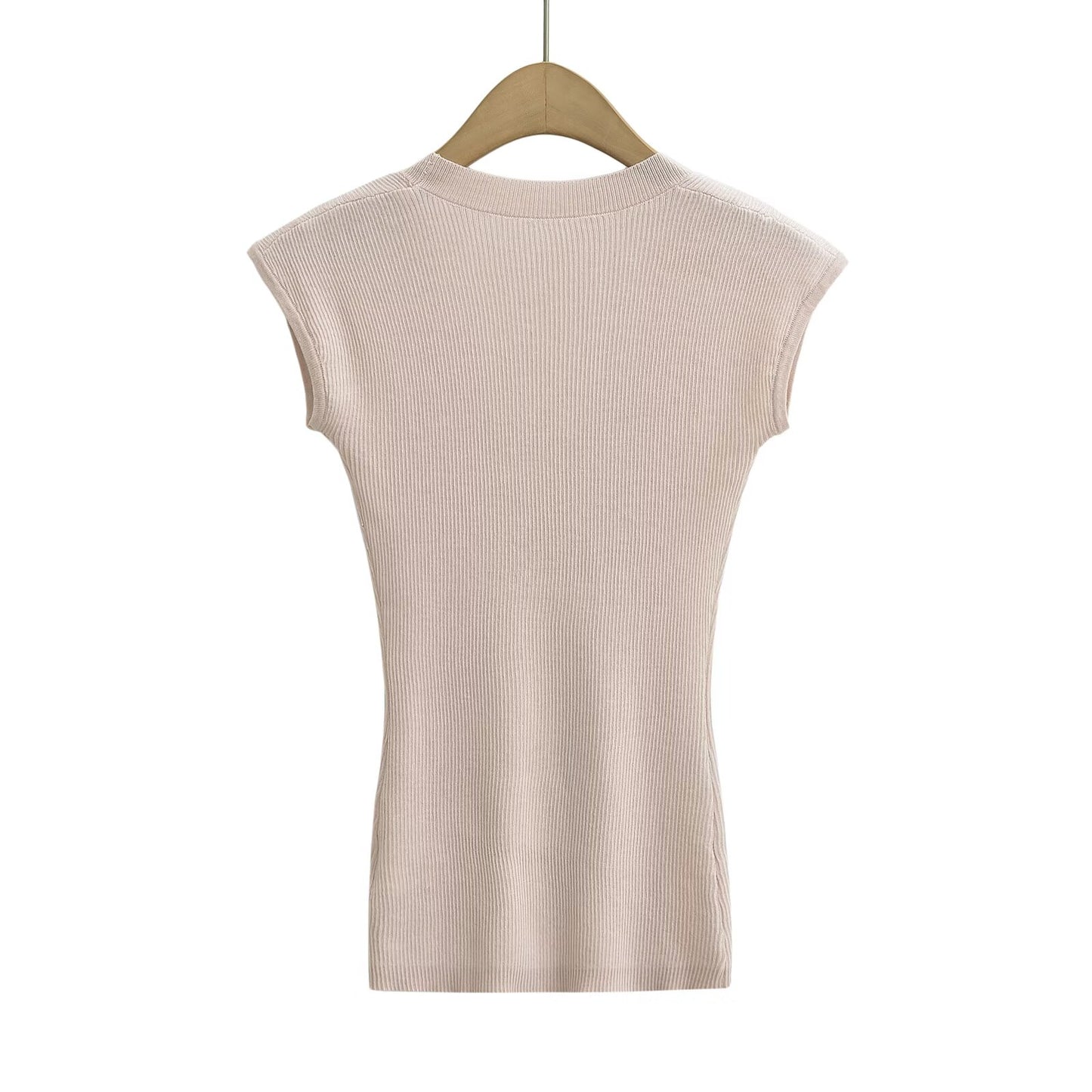 KP0216 Women's 2025 New Fashion U-neck Knitted Short-sleeved T-shirt