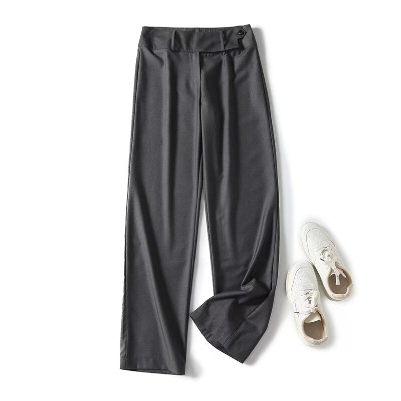KP0058 Pockets leather Pants Vintage High Waist Zipper Fly Female Trousers Mujer