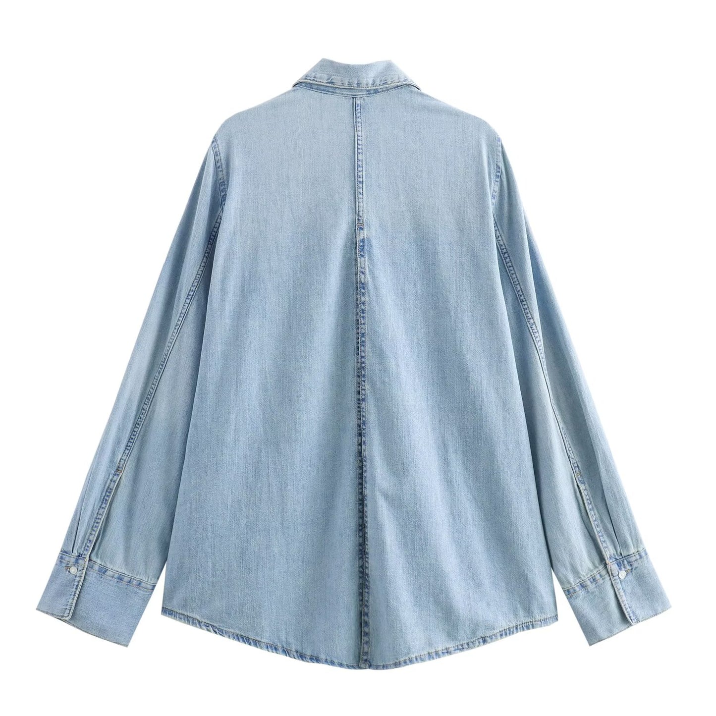KP0061 Women 2025 New Fashion Tie-strap Denim Shirt Zipper denim shirt Loose Female Chic