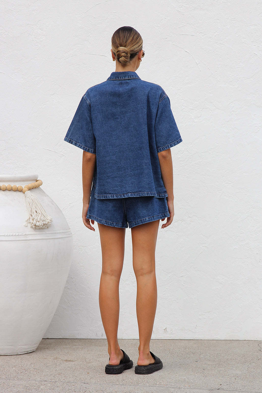 Women's New Fashion Joker Loose Pocket Short Sleeve Shirt Denim Two-piece Suit