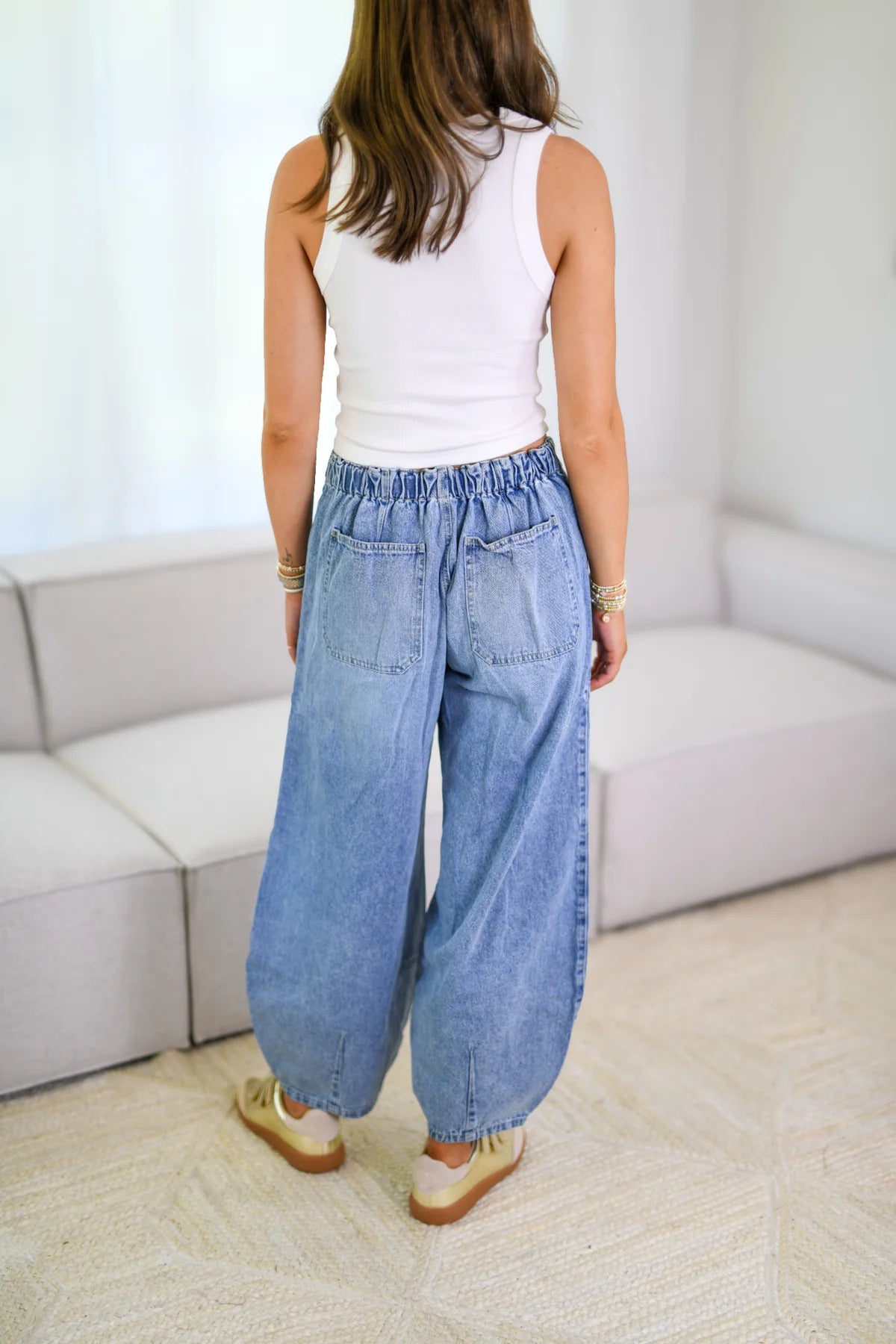 Women's New Fashion Casual Joker Elastic Waist Loose Ladies Jeans