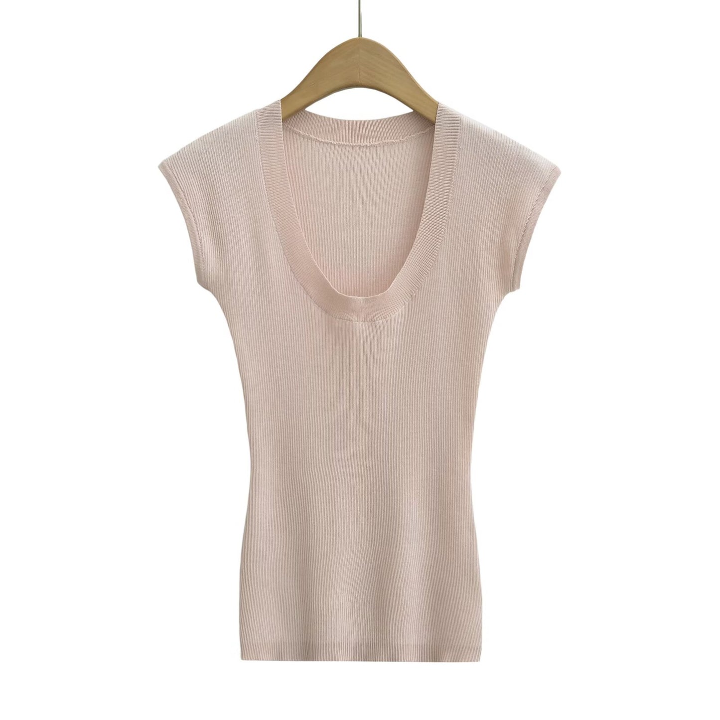 KP0216 Women's 2025 New Fashion U-neck Knitted Short-sleeved T-shirt