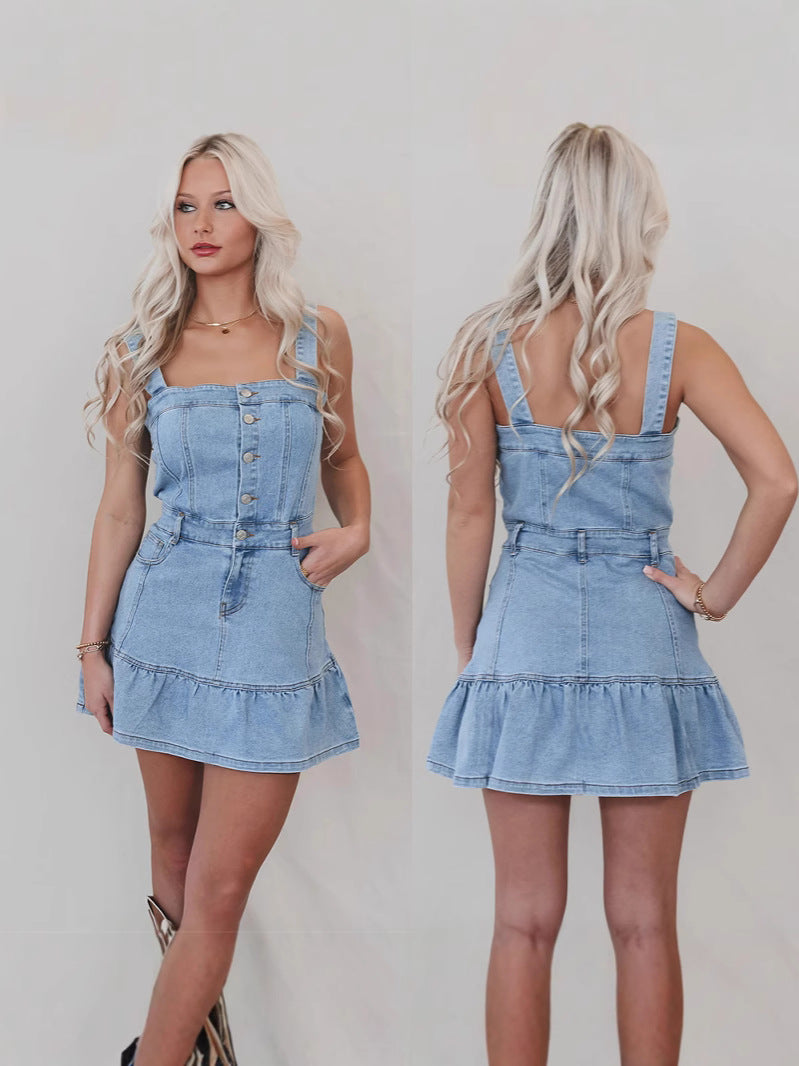 Women's New Fashion Temperament Commuter Fashion Suspender Denim Women's Dress