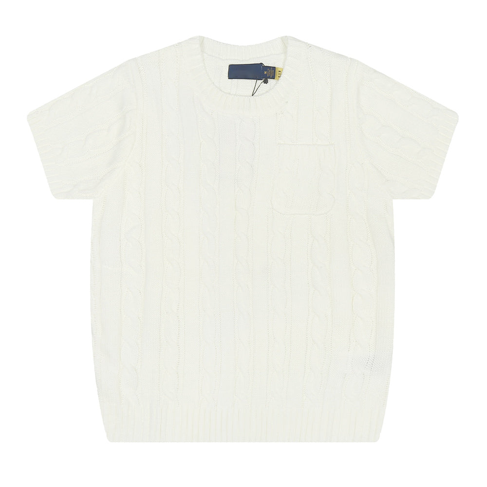 Women's New Fashion Casual Joker Twist Sweater with Pocket Half Sleeve Knitted T-shirt.