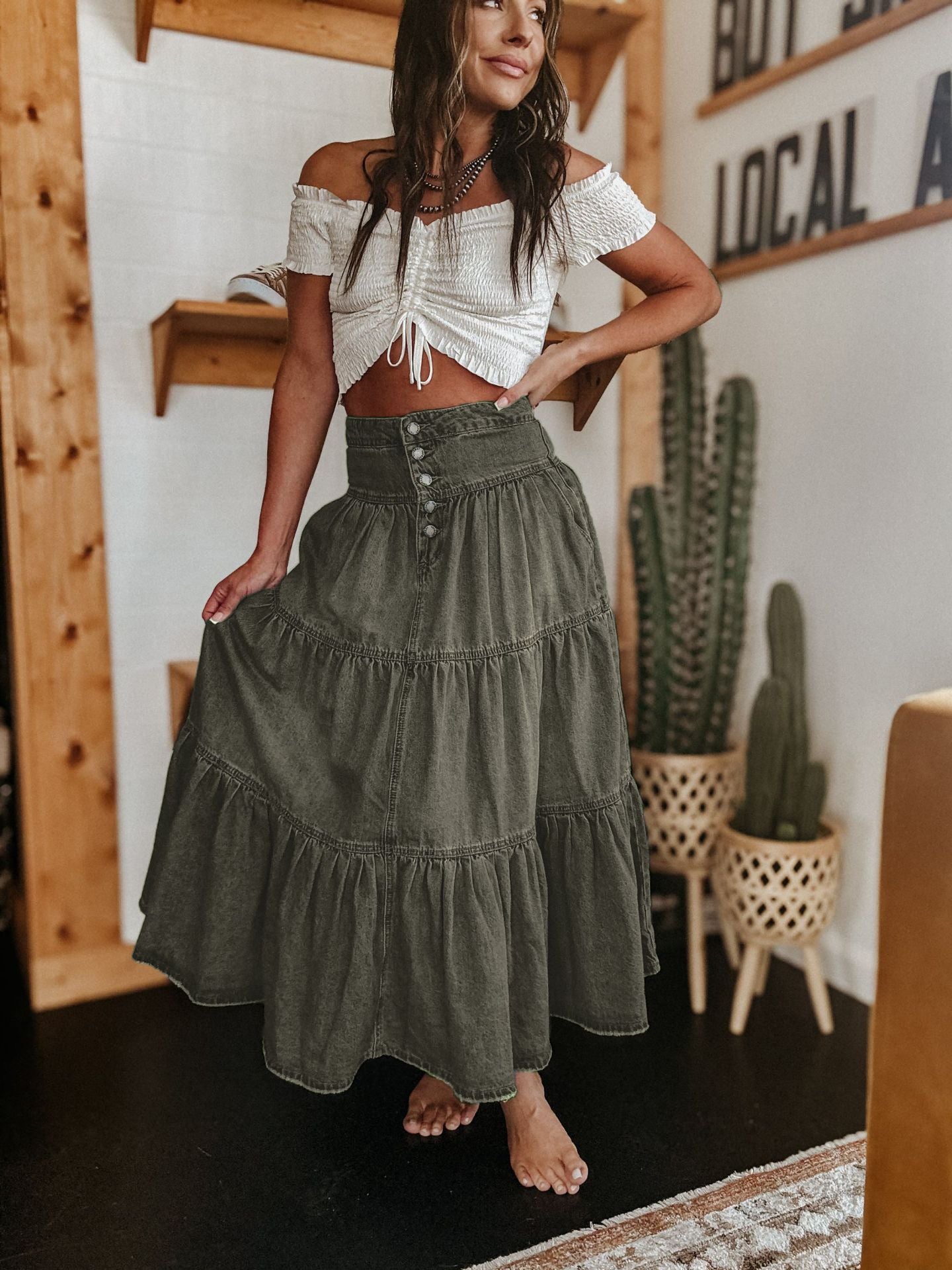 Women's New Fashion Joker Casual Bohemian A-word Layered Cake Denim Skirt