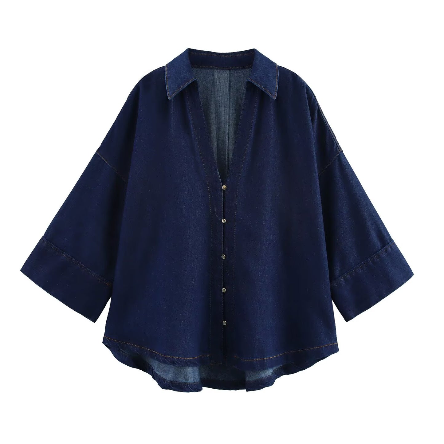 KP0109 Women 2025 New Fashion Wide Sleeve Denim Shirt