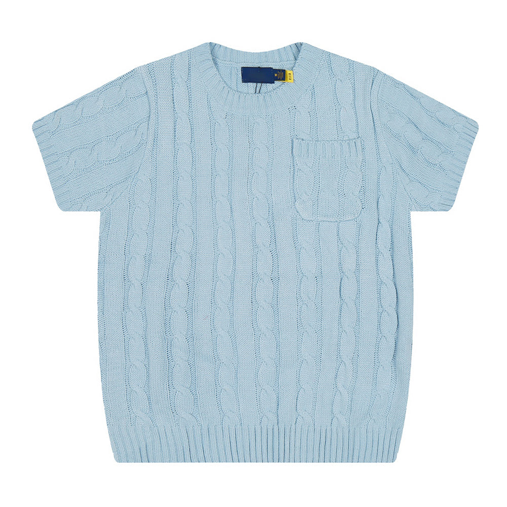 Women's New Fashion Casual Joker Twist Sweater with Pocket Half Sleeve Knitted T-shirt.