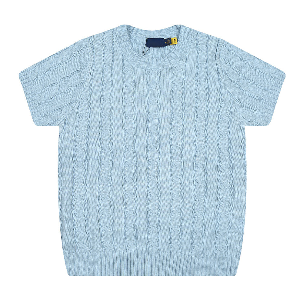 Women's New Fashion Casual Joker Twist Sweater Without Pocket Half Sleeve Knitted T-shirt.