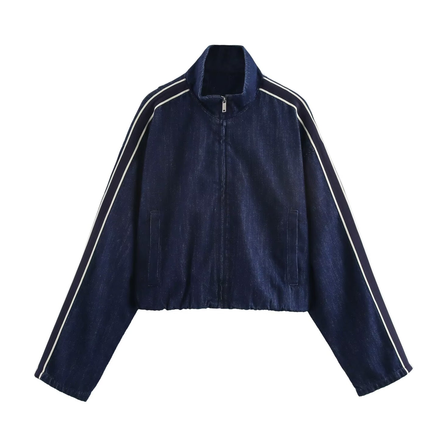 KP0087 Women 2025 New Fashion Spliced Striped Denim Jacket