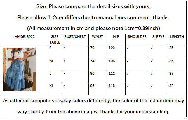 Women's New Fashion Joker Casual Bohemian A-word Layered Cake Denim Skirt