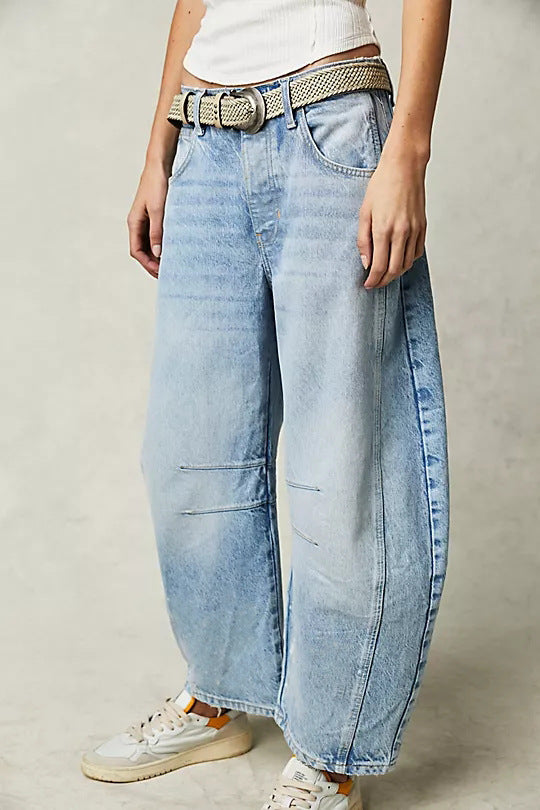Women's New Fashion Joker Casual Loose Waist Tube Ladies Jeans