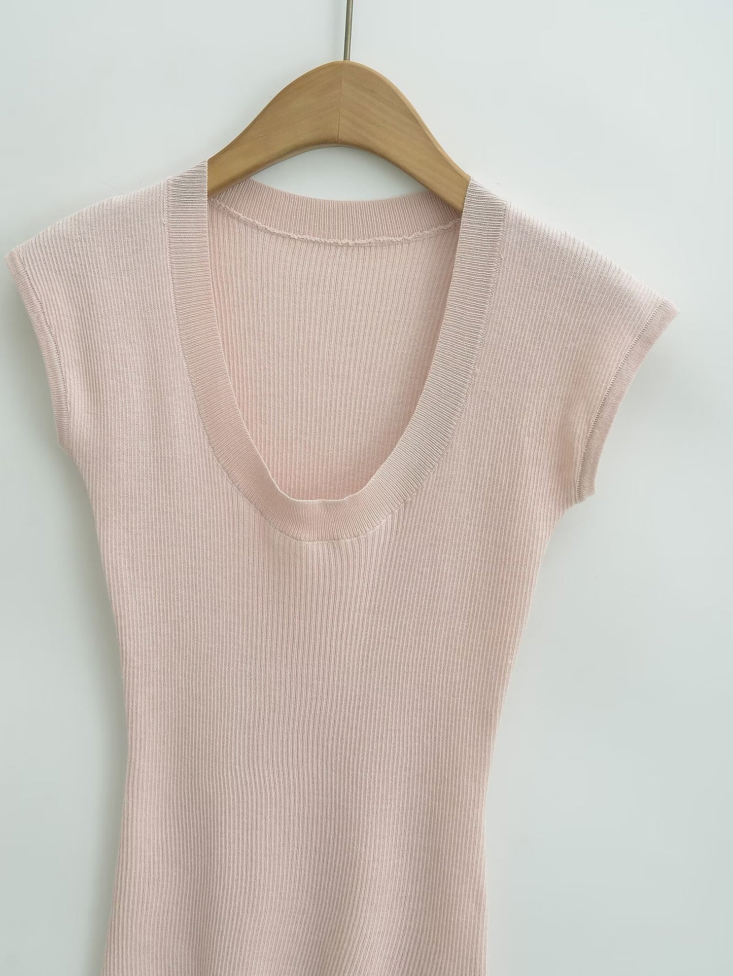 KP0216 Women's 2025 New Fashion U-neck Knitted Short-sleeved T-shirt