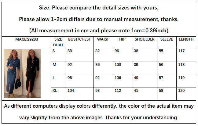 Women's New Fashion Casual Joker Multi-button Long-sleeved Denim Long Dress