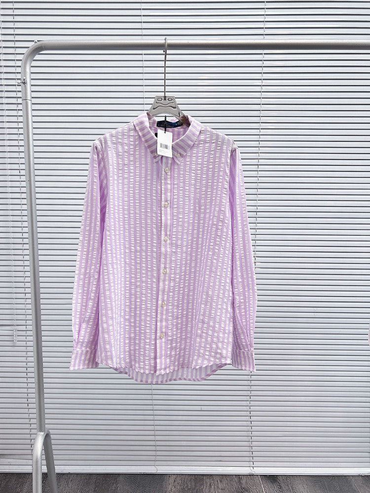 Women's New Fashion Casual Joker Loose Version Striped and Plaid Cotton Shirt Long Sleeve Shirt
