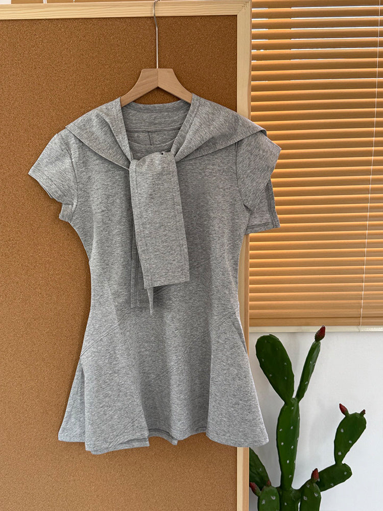 Women's New Fashion and Leisure Joker Slim Shawl Two-piece O-neck Short-sleeved Mini Dress