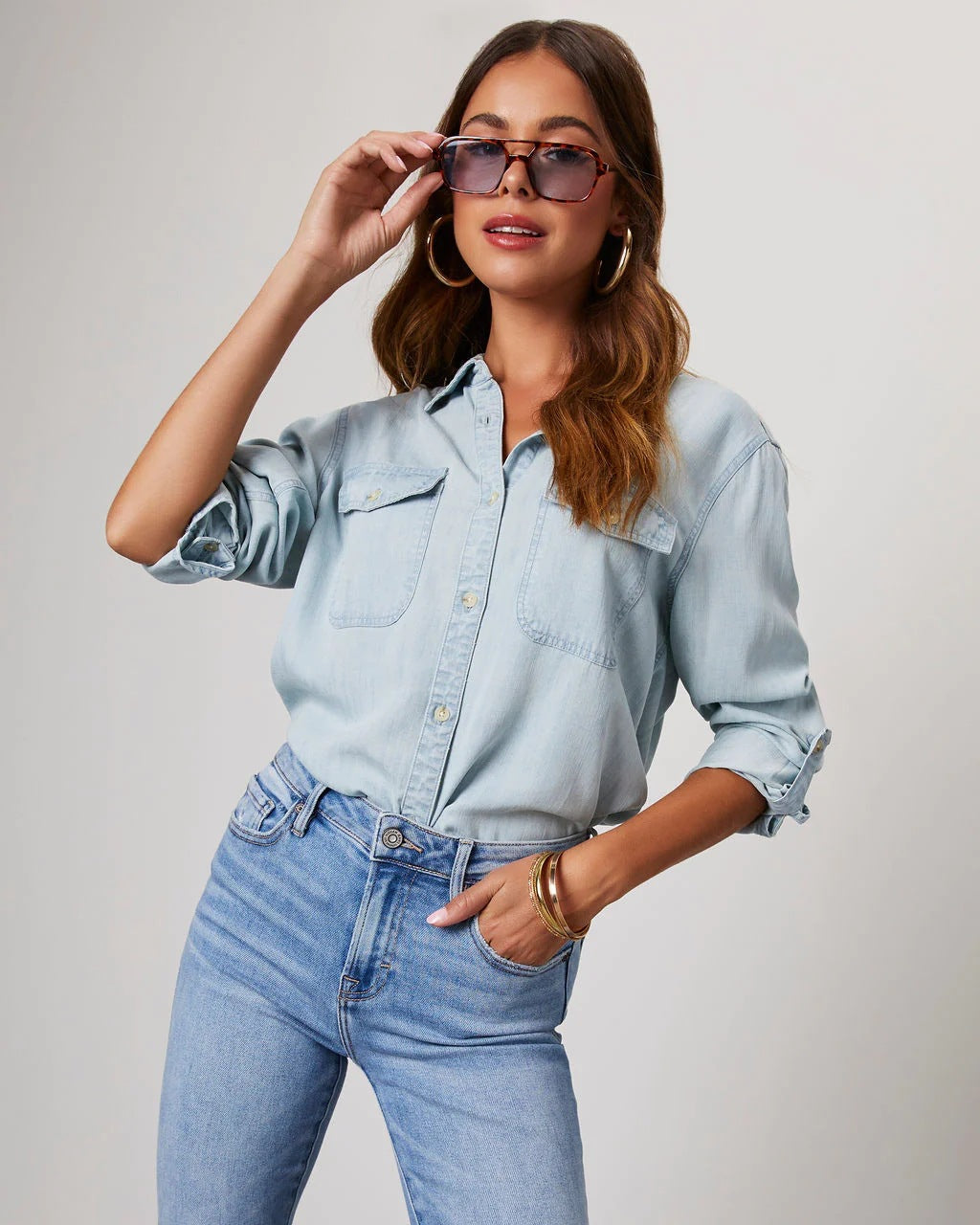 Women's New Fashion Joker Casual Loose Lapel Single-breasted Women's Long-sleeved Denim Shirt