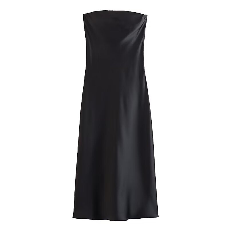 KP0037 Women's new chic Fashion Women's new fashion satin texture long dress retro elastic tube top women's dress Mujer women's