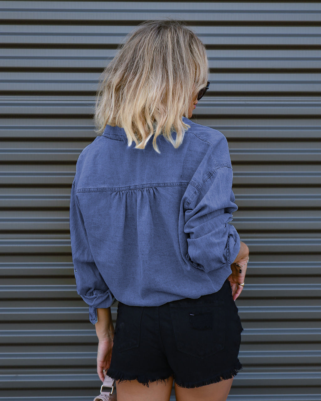 Women's New Fashion Joker Lace-up Design Double Pocket Loose Shirt