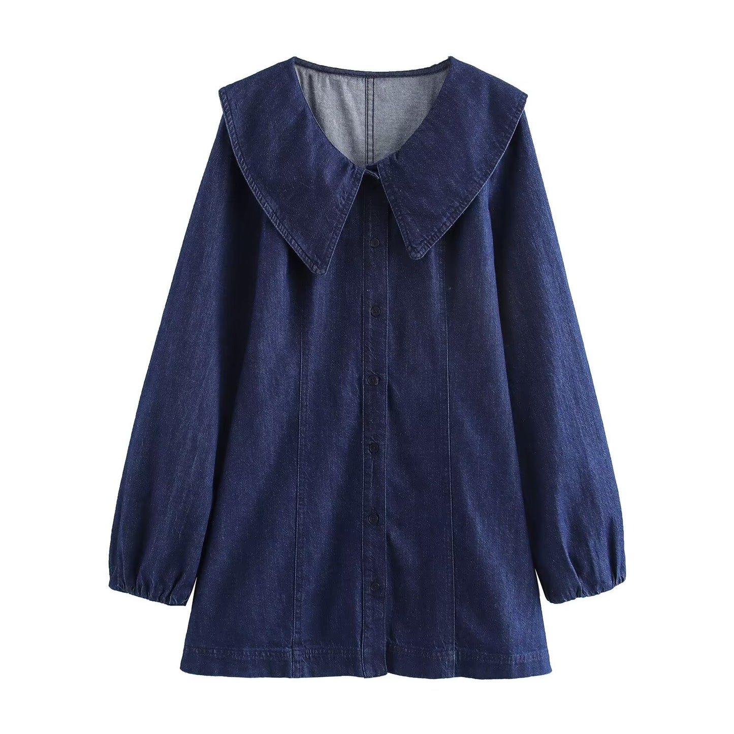 KP0031 Women's new chic Fashion Joker temperament lapel short denim dress retro long sleeve women's chic dress Mujer