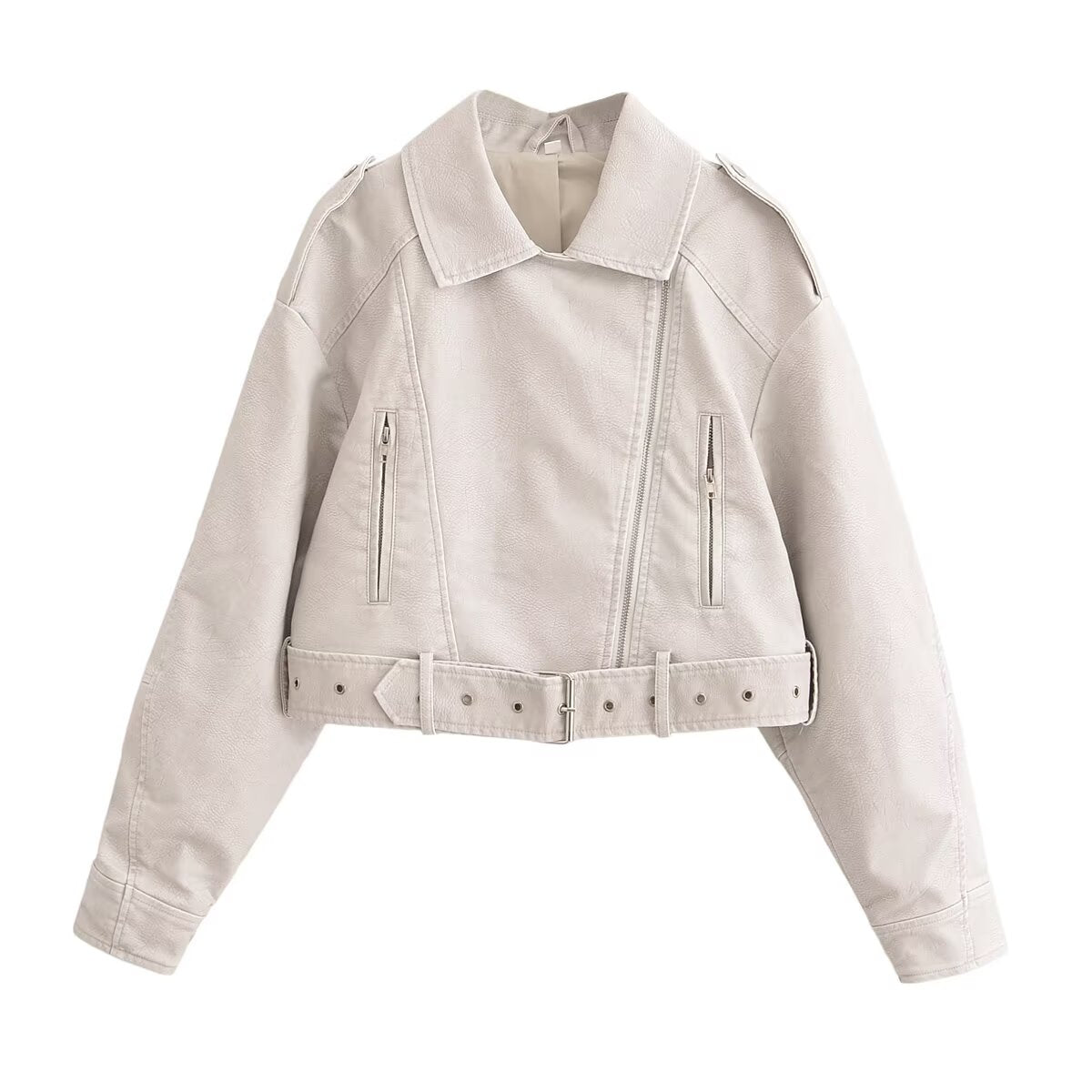 KP0122 Women 2025 New Fashion Faux Leather Motorcycle Short Jacket