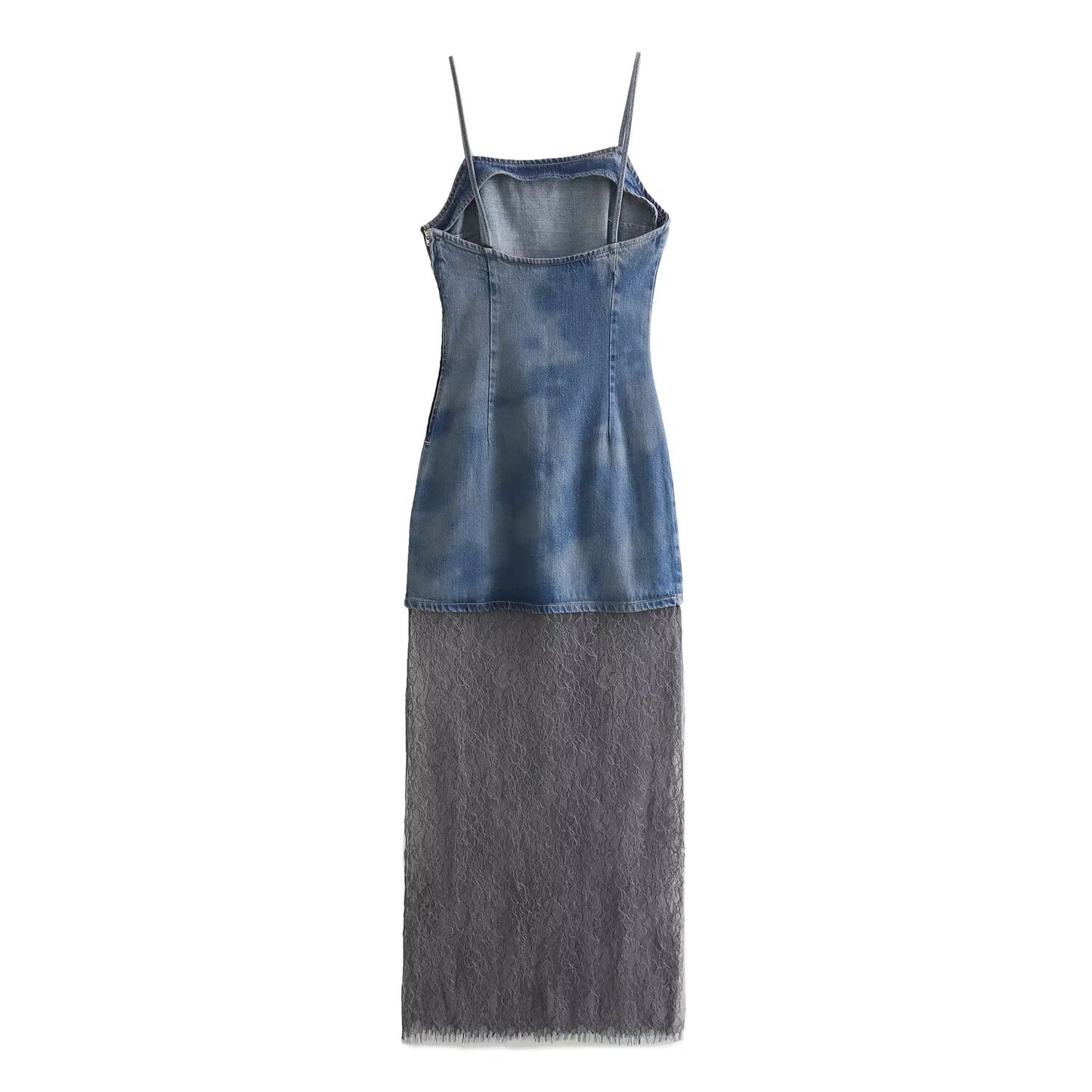 KP0128 Women 2025 New Fashion Lace Splicing Denim Dress
