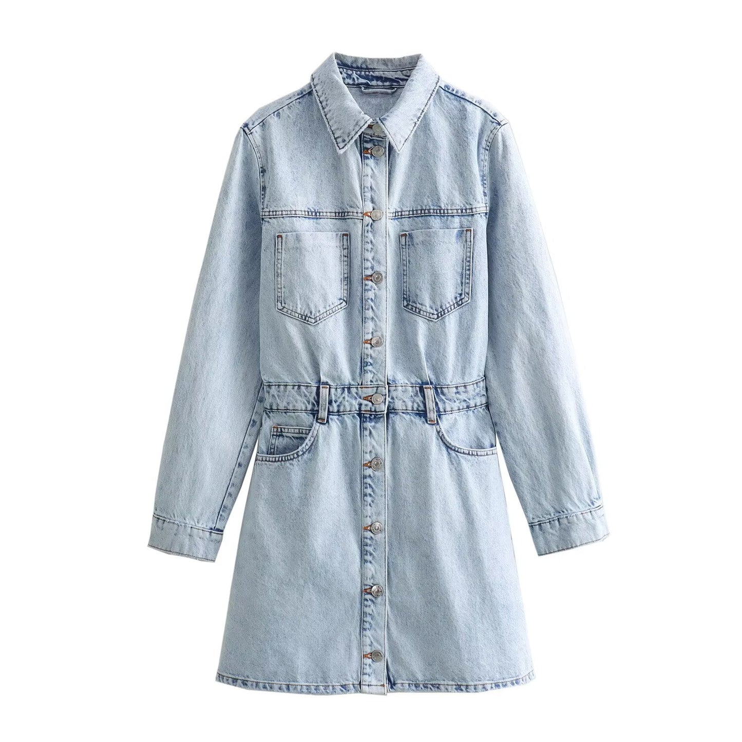 KP0033 Women's new chic Fashion Casual Joker denim long-sleeved short dress retro women's chic dress