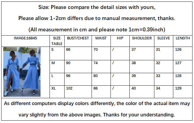 Women's New Fashion Joker Casual Sexy V-neck Long Button Denim Dress
