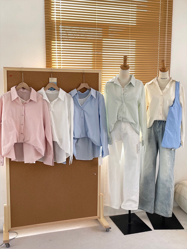 Women's New Fashion, Leisure and Joker Fake Two-piece Shirts with Short Front and Long Back, Loose Long-sleeved Shirts.