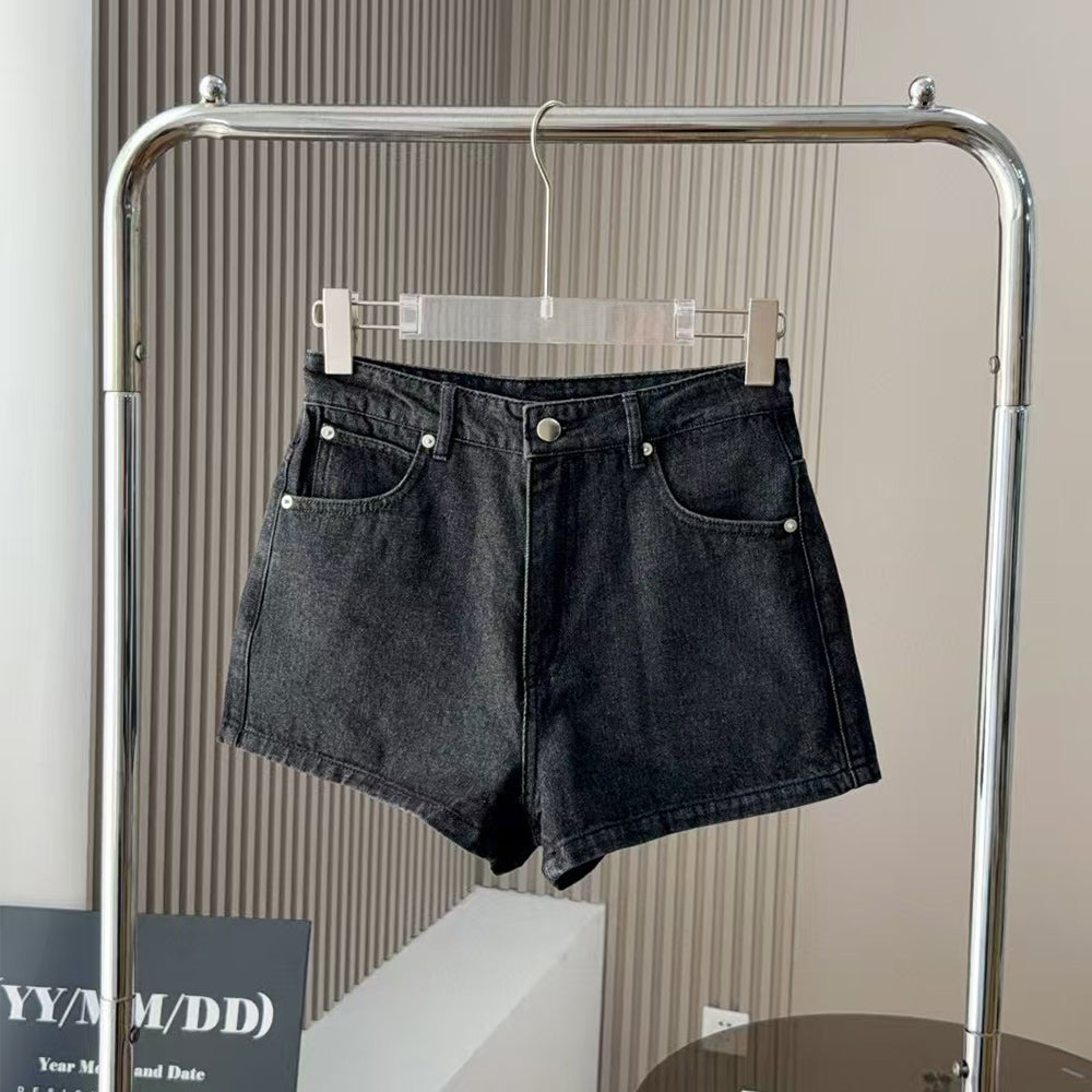Women's Denim Jacket New Fashion Casual Joker Zipper Pocket Design Denim Shorts
