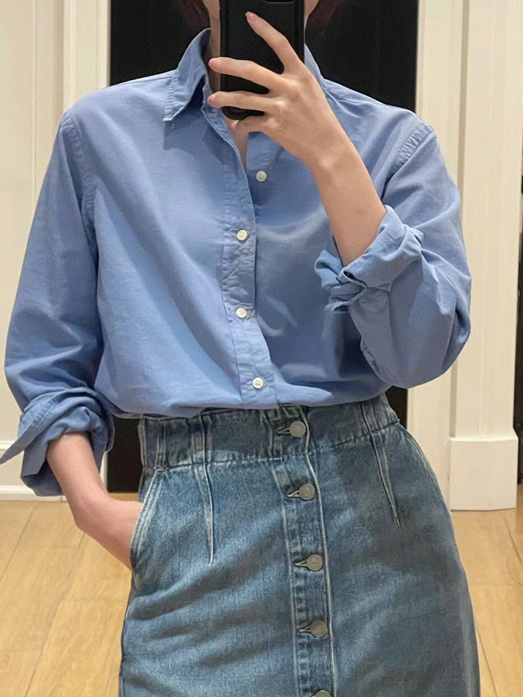 Men and Women with The Same Fashion and Leisure Joker High-end Pure Cotton Oxford Spinning Men and Women with The Same Old Money Loose Shirt Long Sleeve Shirt.