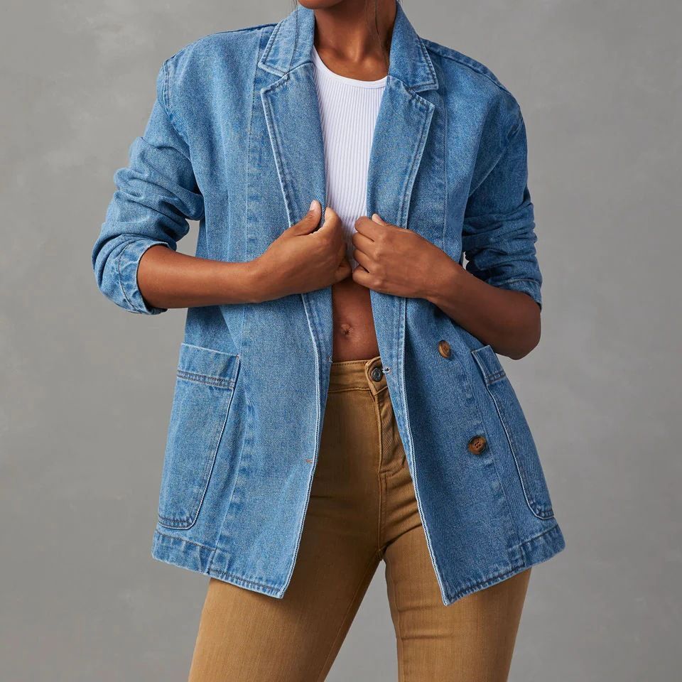 Women's New Fashion Joker Casual Loose Washed Blue Denim Women's Suit Jacket
