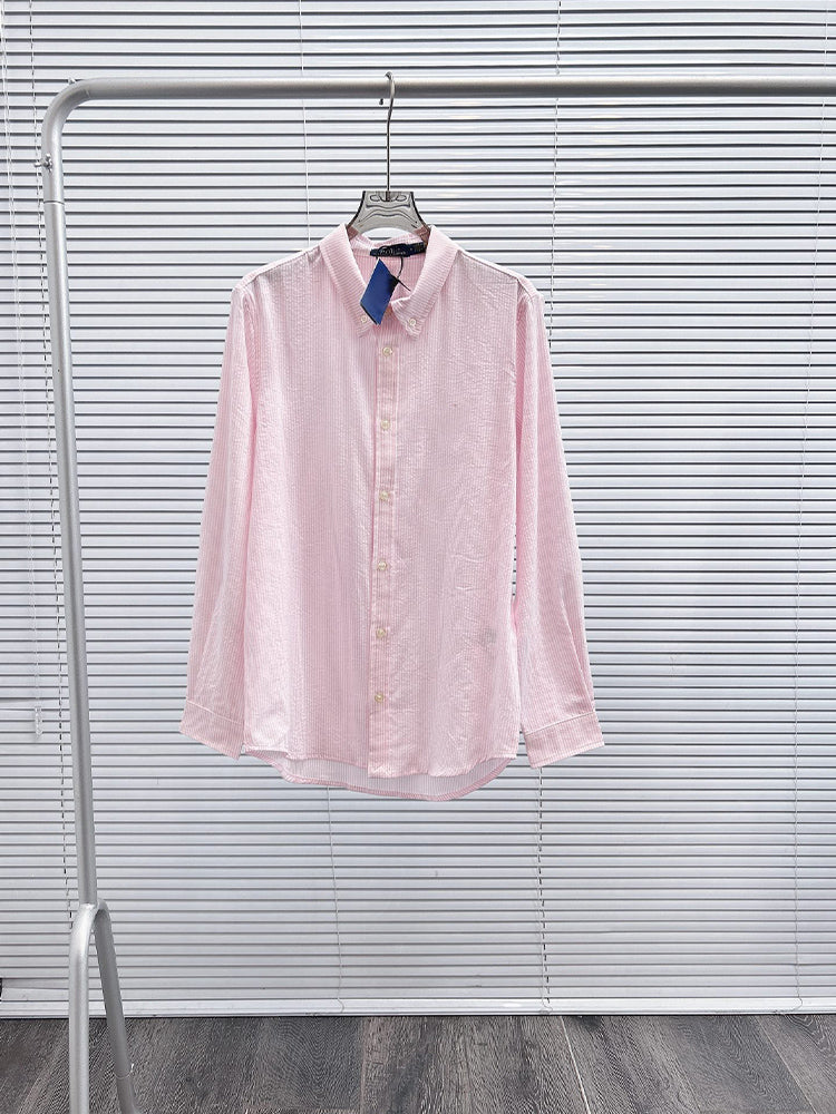 Women's New Fashion Casual Joker Loose Version Striped and Plaid Cotton Shirt Long Sleeve Shirt