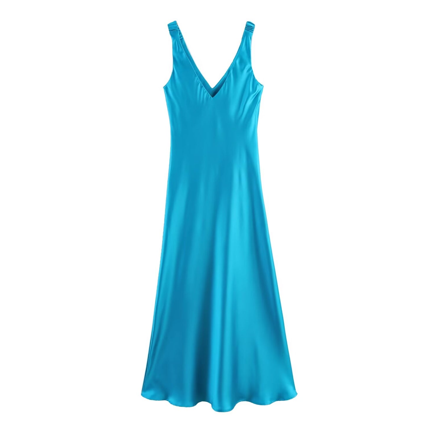 KP0038 Women's new chic Fashion Women's new fashion satin texture long dress retro elastic wide shoulder strap women's dress Vestidos Mujer