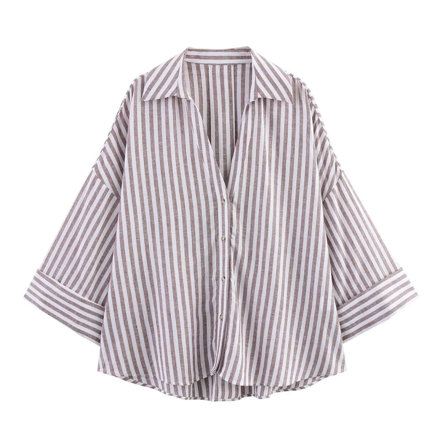 KP0023 Women's new chic Fashion Joker temperament striped blouses retro long sleeve button blouses Blusas chic tops. women's