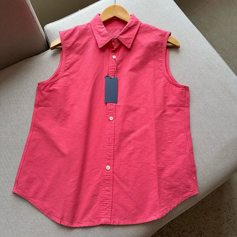 Ladies New Fashion Casual Joker Solid Color Sleeveless Lapel Shirt Retro Short Women's Chic Shirt Top.