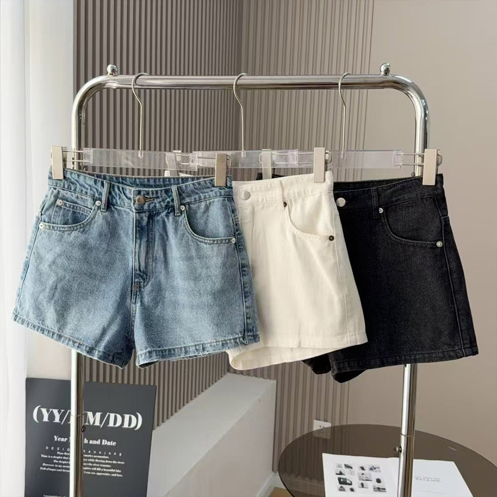 Women's Denim Jacket New Fashion Casual Joker Zipper Pocket Design Denim Shorts