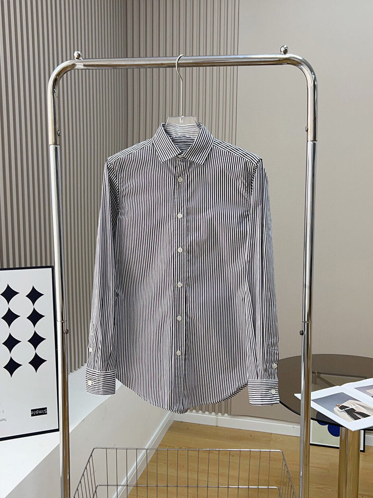 Women's New Fashion Casual Joker Loose Version Multi-color Stripes and Solid Color Long-sleeved Blouse
