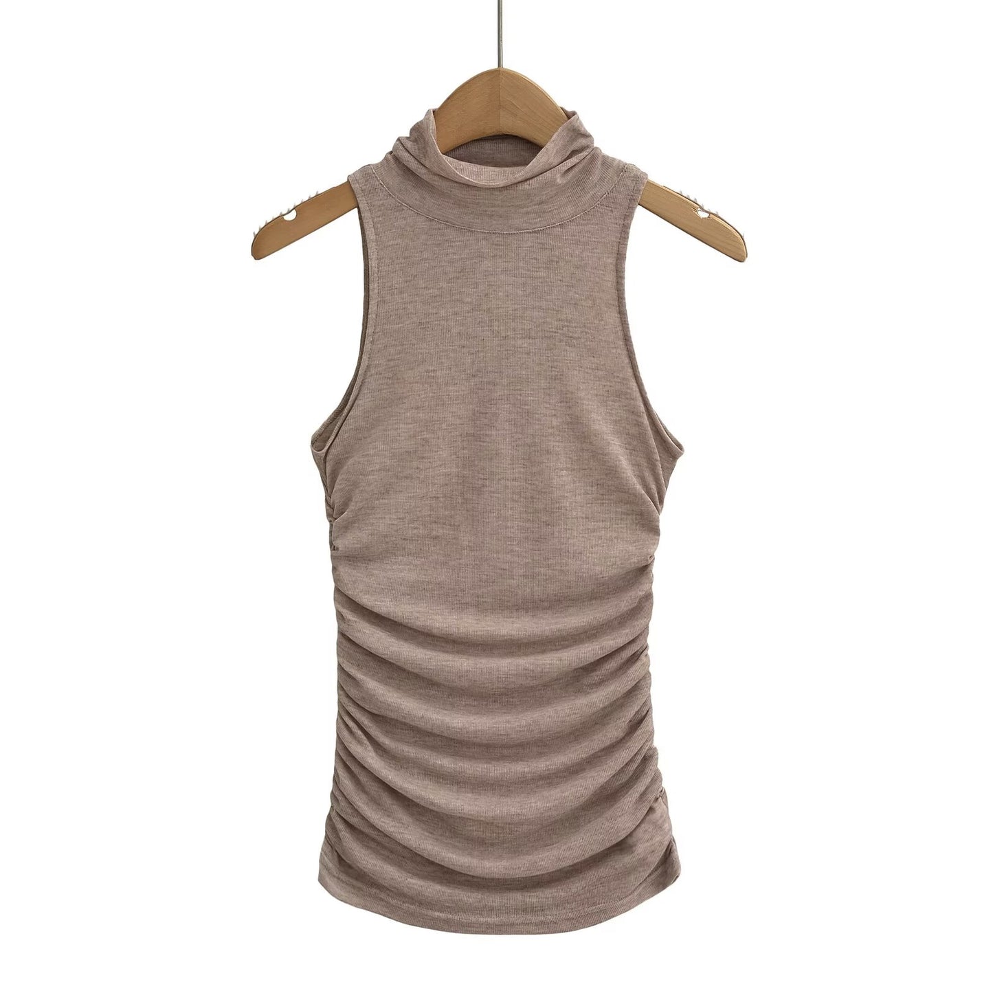 KP0198 Women's 2025 New Fashion High-necked Sleeveless Pleated Vest
