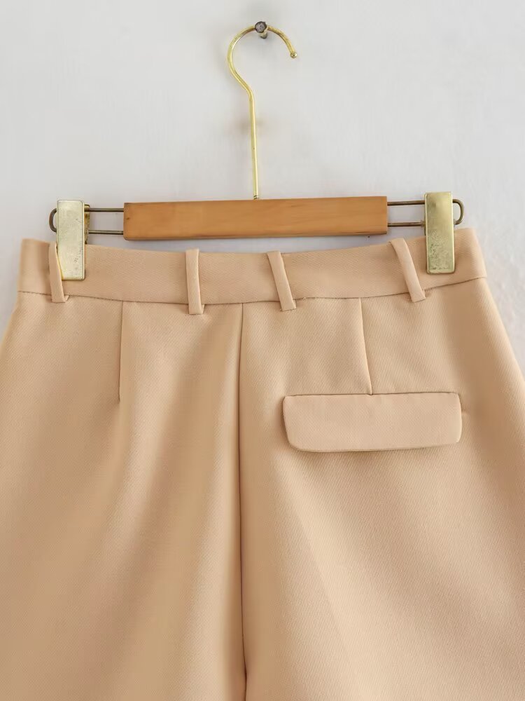 KP0009 Women's new chic Fashion Office Wear Straight Pants Vintage High Waist Side Pockets Female Short Pants Pantalones Mujer