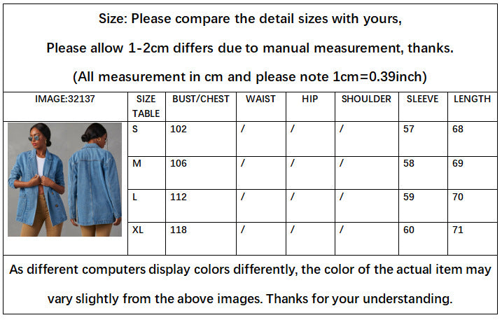 Women's New Fashion Joker Casual Loose Washed Blue Denim Women's Suit Jacket
