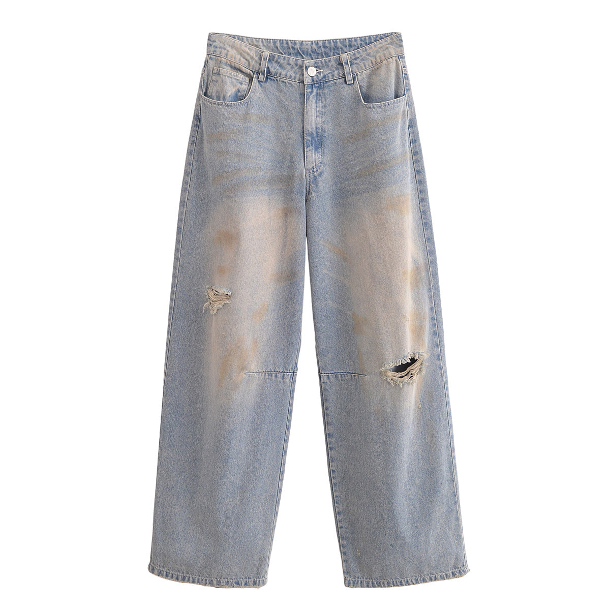 KP0075 Women 2025 New Fashion Ripped Earth Style Jeans