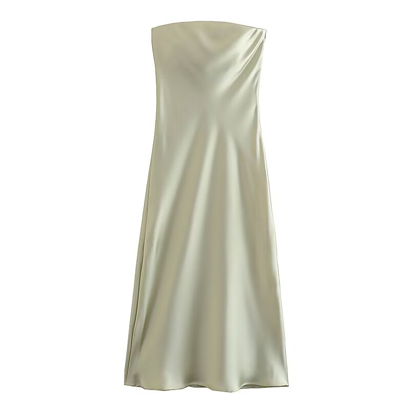 KP0036 Women's new chic Fashion Women's new fashion satin texture long dress retro elastic tube top women's dress Vestidos Mujer
