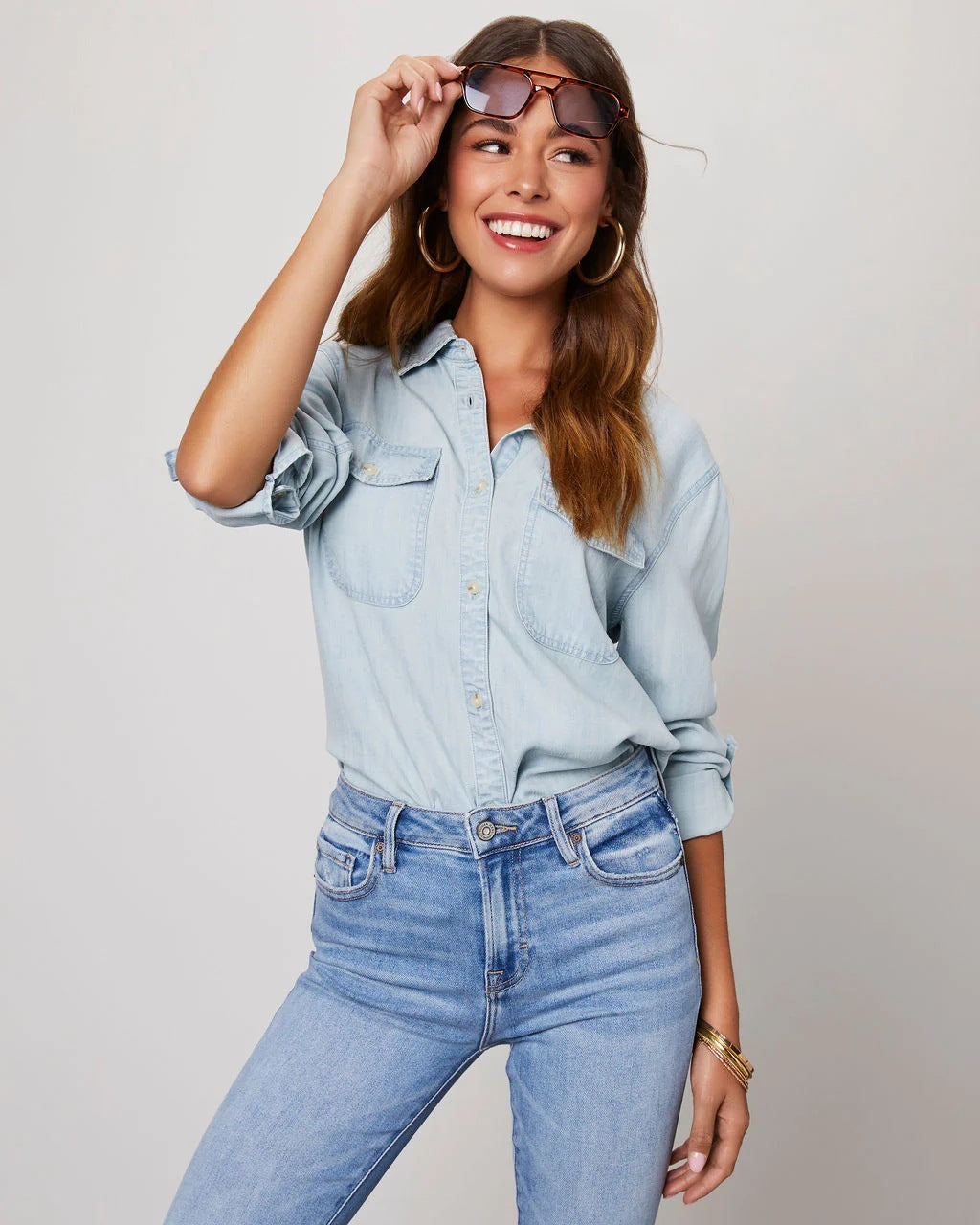 Women's New Fashion Joker Casual Loose Lapel Single-breasted Women's Long-sleeved Denim Shirt