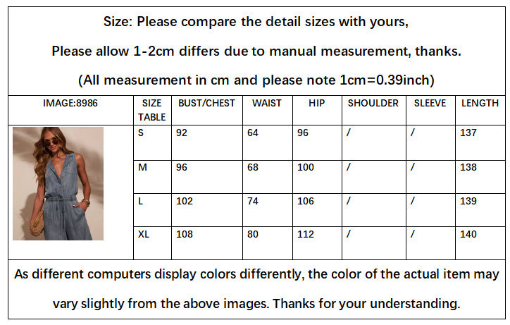 Women's New Fashion Casual Joker Washed Thin Denim Jumpsuit.