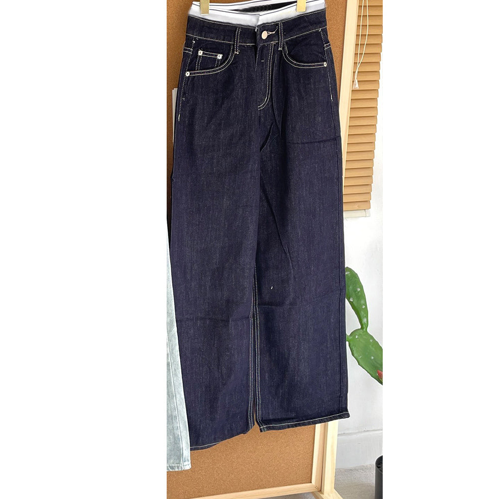 Women's New Fashion Casual Joker Loose Jeans Retro Zipper Women's Chic Wide-leg Jeans.